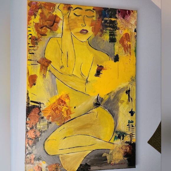 Abstract Yellow Nude Art Canvas - Picture 1 of 4
